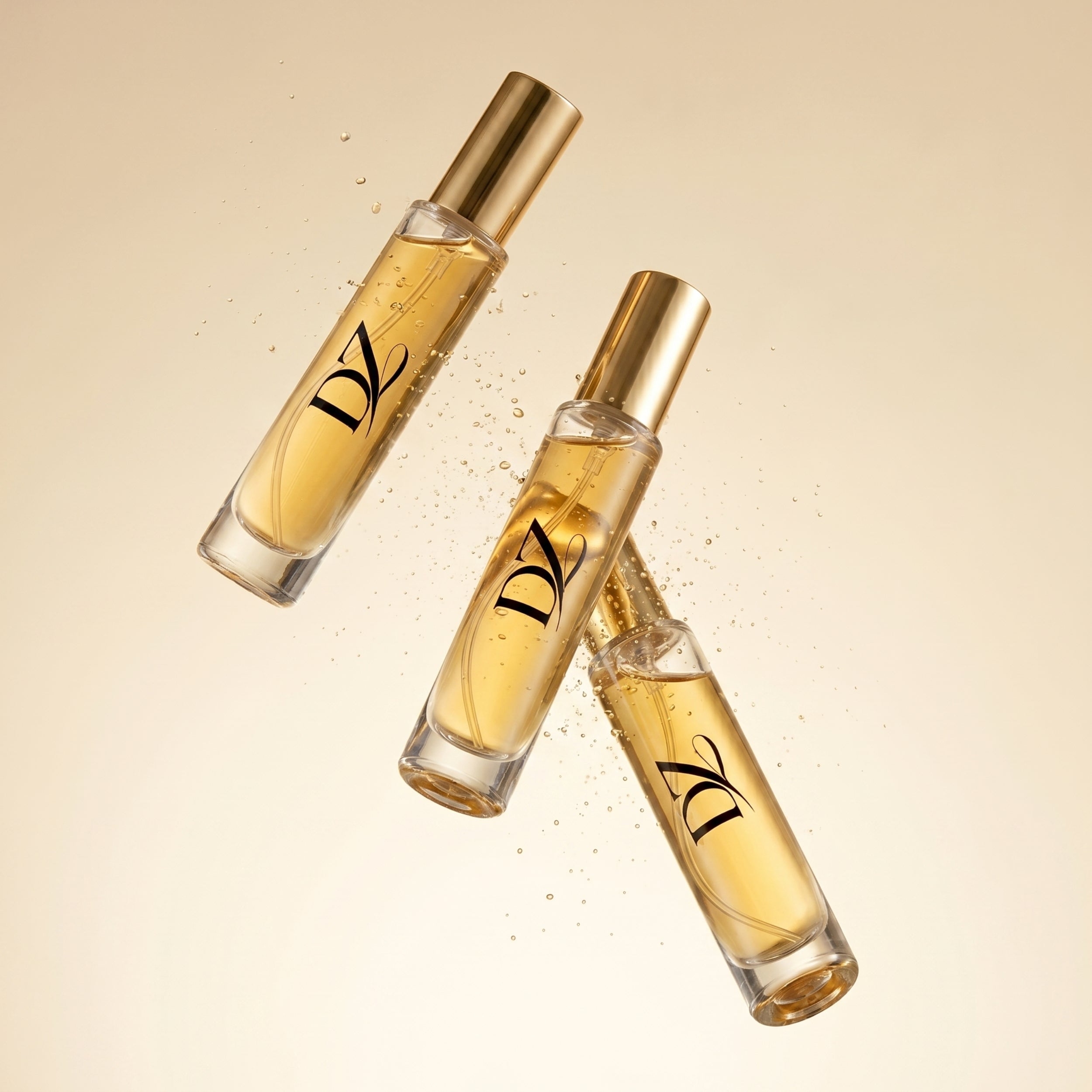 Dreier-Set aus 15ml Parfümflakons von DZ, inklusive verschiedener Duftvarianten, perfekt für individuelle Parfümwahl.