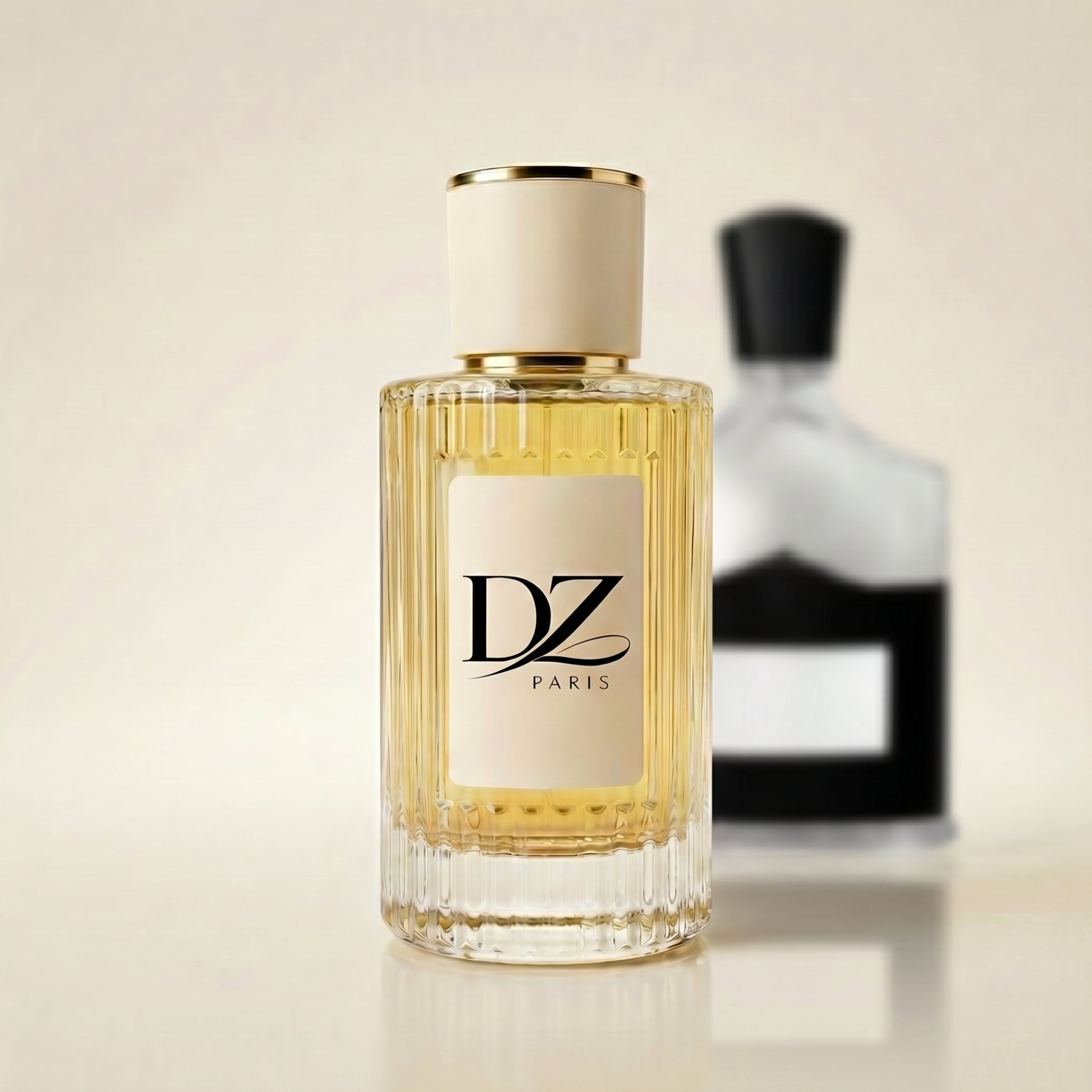 Aventura Extrait de Parfum von DZ in einem eleganten Flakon, stilvoll präsentiert im Stillleben mit Blumen und Duftnoten