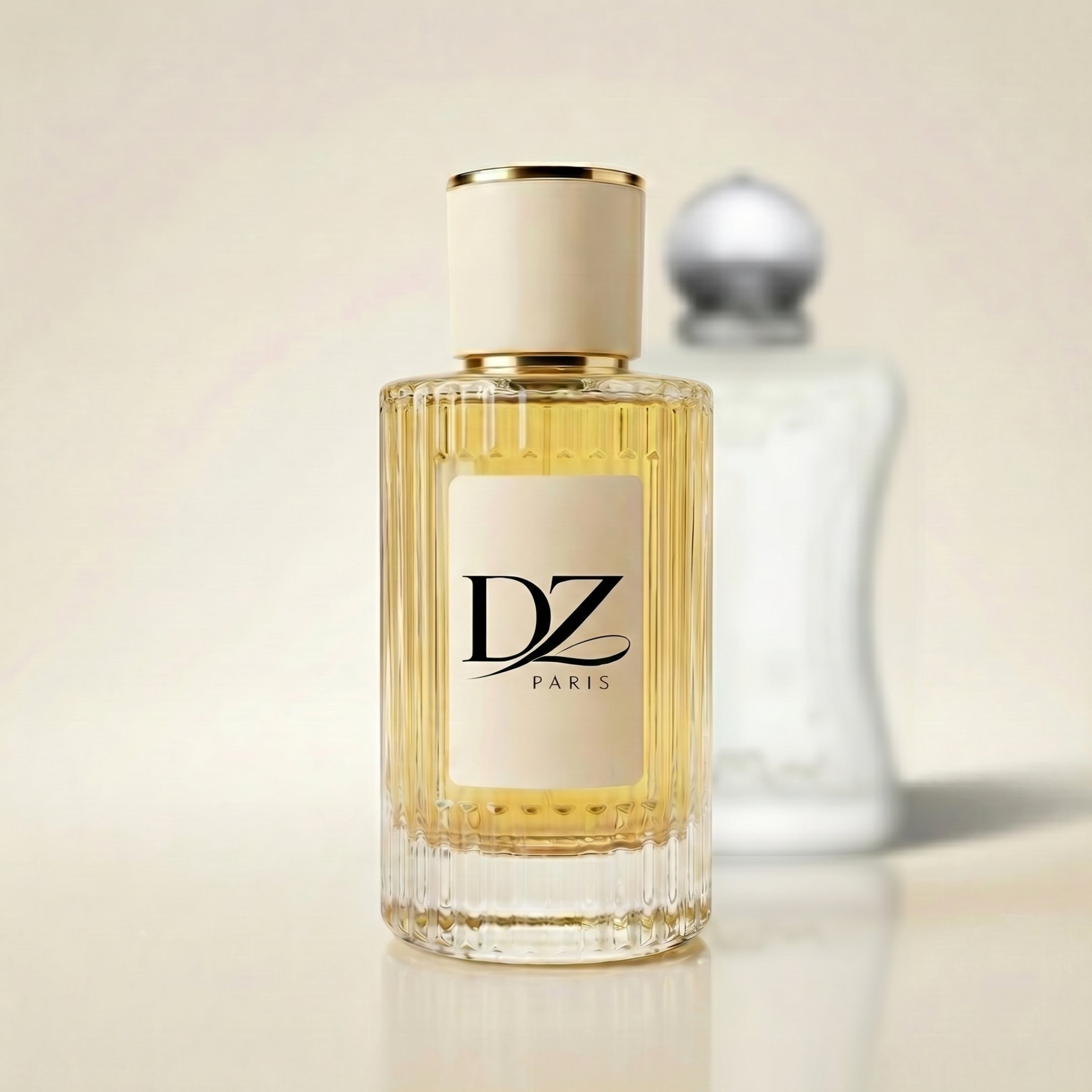 Flakon des DZ W95 Valora White Extrait de Parfum mit weißem Design und eleganter Verpackung, 40% Duftkonzentrat.